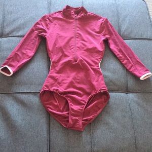 Maroon Mariia Leotard with Pink Trim